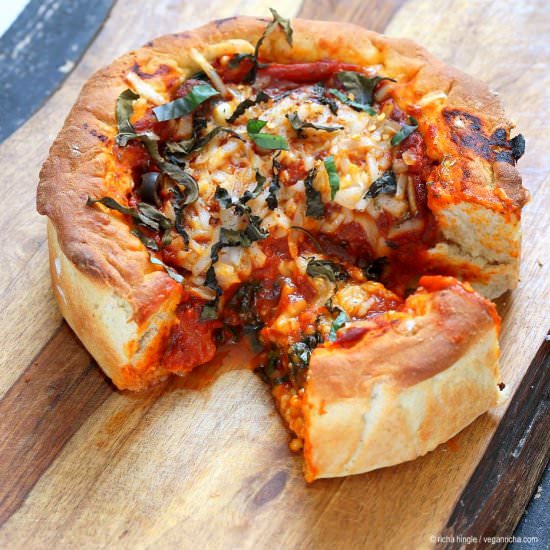 vegan deep dish pizza - Recipe photo by richa