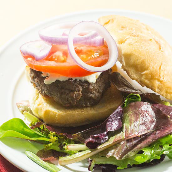 Simple Beef Burger with Goat Cheese - Recipe photo by recipecritique