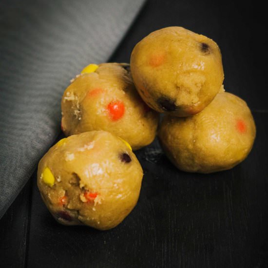 Reeses Pieces Cookie Dough Balls - Recipe photo by seductioninkitchen