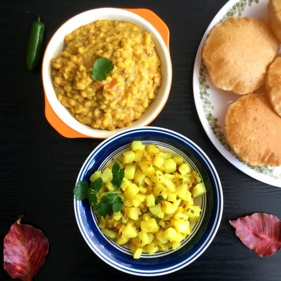 Puri with Chana Dal Curry and Aloo - Recipe photo by CurryandVanilla