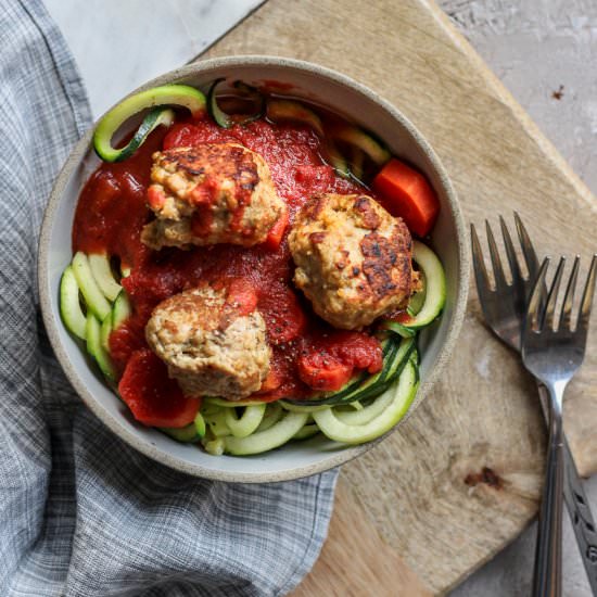 Zoodles & Meatballs w/ Miso Sauce - Recipe photo by getwellwithem