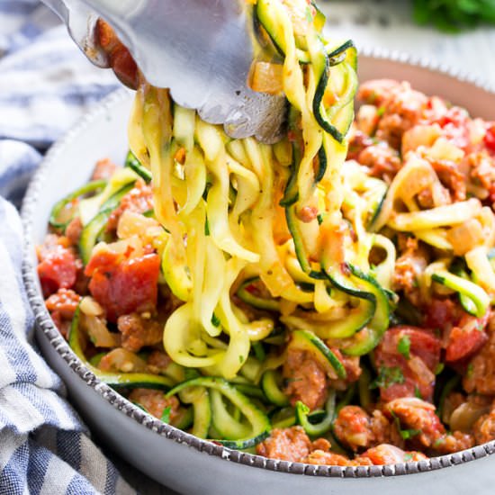 Sausage Tomato Cream Zoodles - Recipe photo by paleorunningmomma