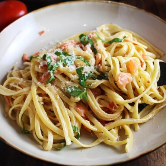 Pasta with Fresh Tomato Cream Sauce - Recipe photo by Our Happy Mess