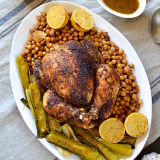 Roast Chicken w Chickpeas and Leeks - Recipe photo by mama ia blog