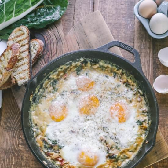 Creamed Chard and Eggs Skillet - Recipe photo by theprairiehomestead