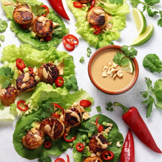 Seared Scallop Lettuce Wraps - Recipe photo by Give it Some Thyme