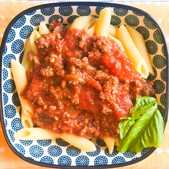 Easy Penne with Meat Sauce - Recipe photo by VayiasKitchen