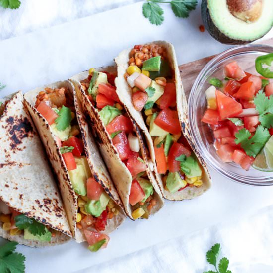 Vegan Loaded Lentil Tacos - Recipe photo by ShortGirlTallOrder