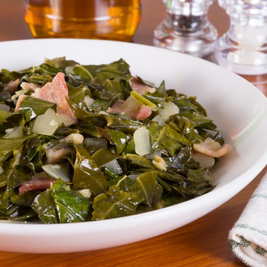 Collard Greens with Bacon - Recipe photo by For the Love of Cooking