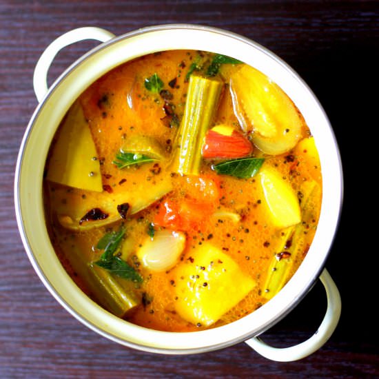 Drumstick And Green Mango Sambar - Recipe photo by F For Flavour