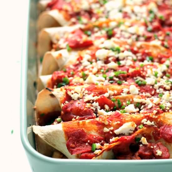 Feta & Sweet Potato Enchiladas - Recipe photo by happyveggiekitchen