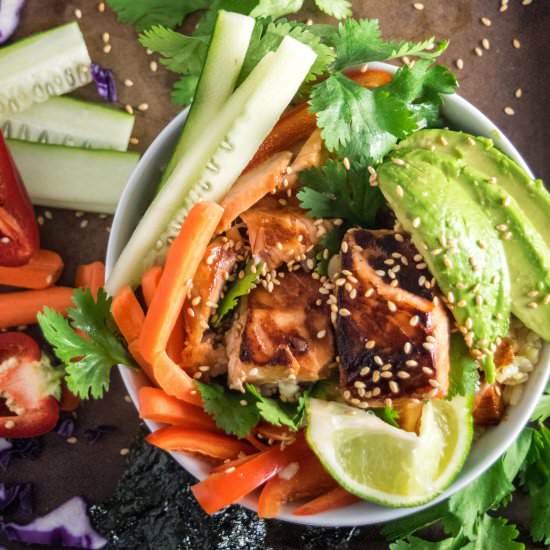 Cooked Salmon Poke Bowl - Recipe photo by thehungrywaitress