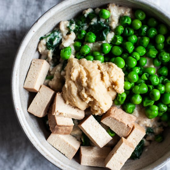 Savory Spring Oats with Tofu & Peas - Recipe photo by thefullhelping