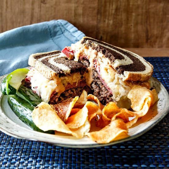 Smashed Reuben Burger - Recipe photo by onlinepastrychef