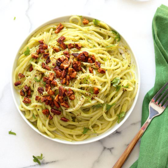 Avocado Pasta with Smoky Pecans - Recipe photo by richa