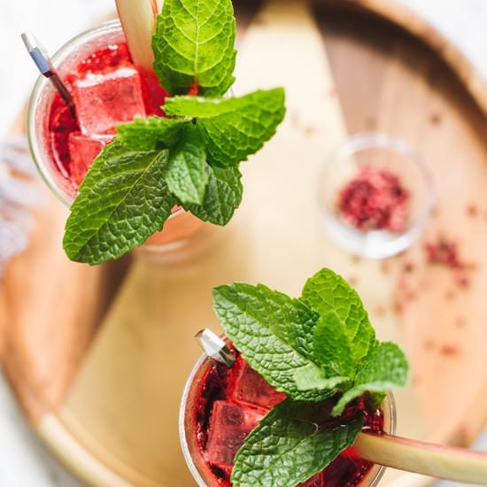 Rhubarb + Pink Peppercorn Cocktail - Recipe photo by jojotastic