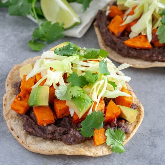 Chipotle Sweet Potato Tostadas - Recipe photo by wellvegan