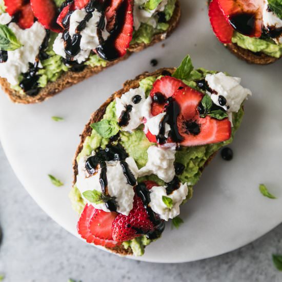 Strawberry Caprese Avocado Toast - Recipe photo by Spices in my DNA