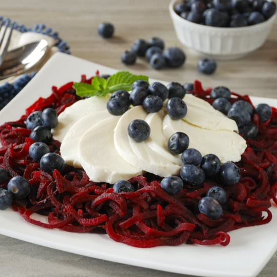 Beet & Blueberry Caprese Salad - Recipe photo by mealsheelsandcocktails