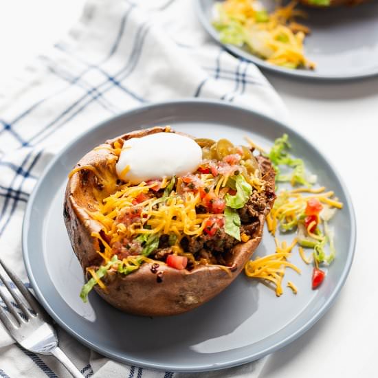 Taco Stuffed Sweet Potatoes - Recipe photo by 3ScoopsofSugar