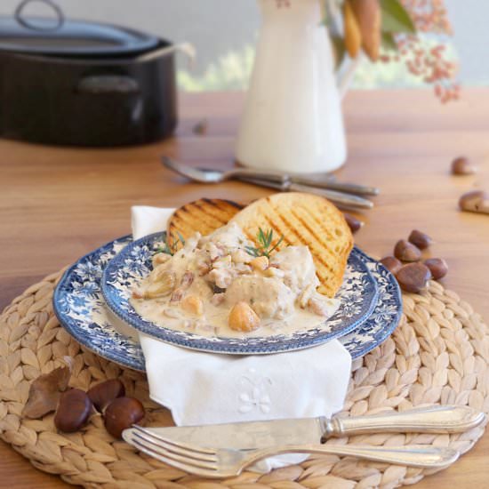 Chicken and chestnut fricassee - Recipe photo by the local graze