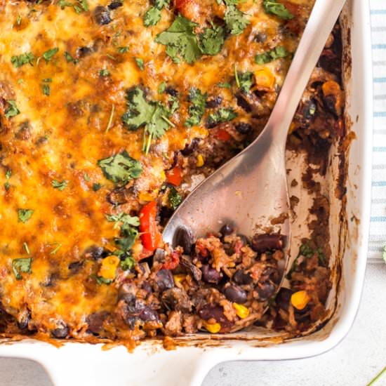 Vegetarian chilli and rice bake - Recipe photo by Becca @ Easy Cheesy Vegetarian