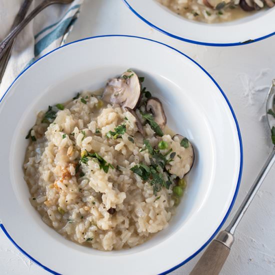 Mushroom Pea Risotto - Recipe photo by The Home Cooks Kitchen