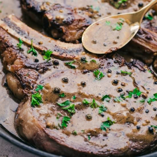RIB EYE STEAK WITH PEPPERCORN SAUCE - Recipe photo by The Food Cafe