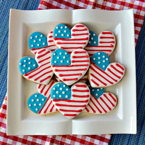 American Flag Heart Sugar Cookies - Recipe photo by Kudos Kitchen by Renee
