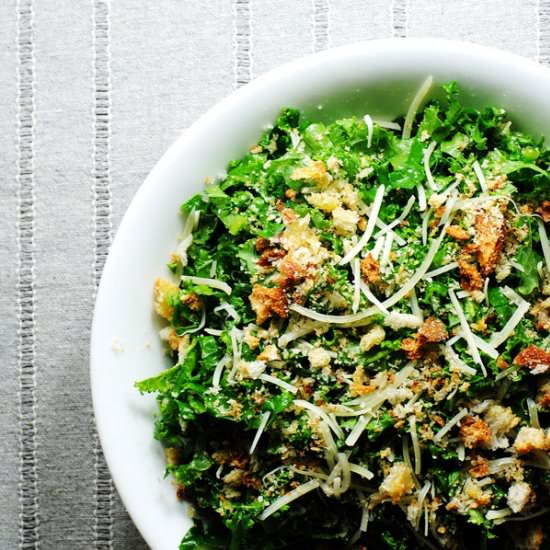 Simple kale salad - Recipe photo by white plate blank slate