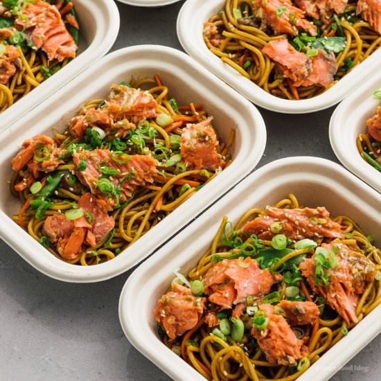 Salmon and Lo Mein Meal Prep - Recipe photo by iamafoodblog