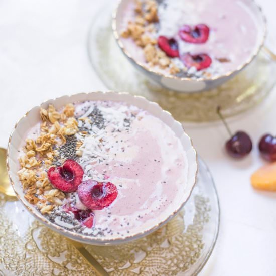 Peach Cherry Smoothie Bowls - Recipe photo by Cook With Me Darling