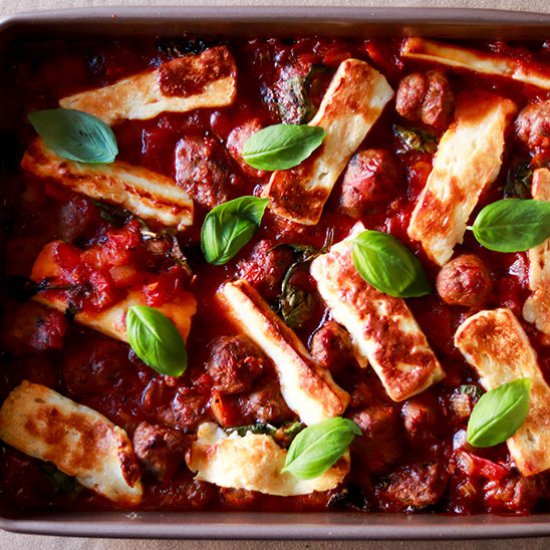 Halloumi Lamb Sausage Tomato Stew - Recipe photo by KoalifiedBaking