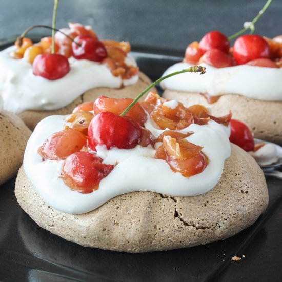 Cherry Chocolate Pavlova - Recipe photo by The Desserted Girl