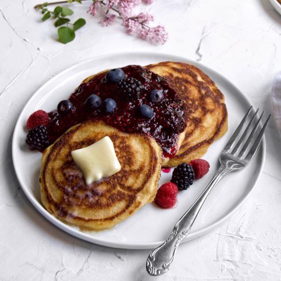 Brown Butter Cornmeal Pancakes - Recipe photo by thymeforbreakfast
