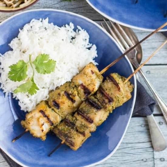 Cilantro Turmeric BBQ Fish Skewers - Recipe photo by thecookspyjamas