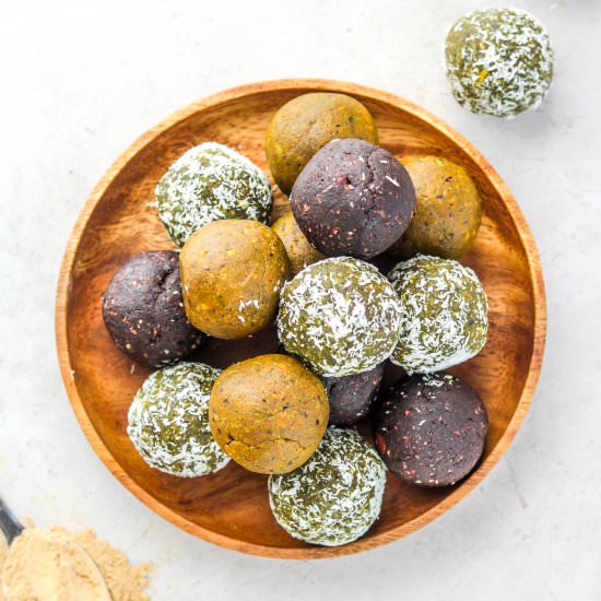 3 Adaptogenic Superfood Bliss Balls - Recipe photo by okonomi kitchen