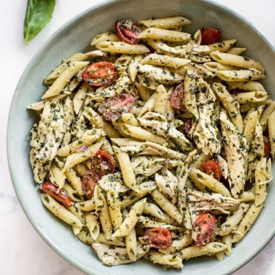 Chicken Pesto Pasta Salad - Recipe photo by saltandlavender