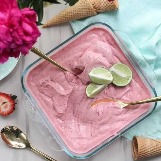 Roasted Strawberry + Lime Fro-Yo - Recipe photo by pedanticfoodie