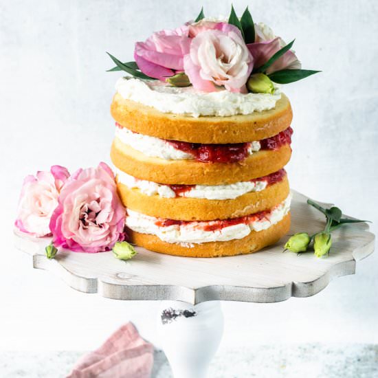 Strawberry Rhubarb Almond Cake - Recipe photo by piesandtacos