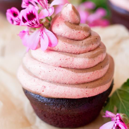Chocolate Raspberry Swirl Frosting - Recipe photo by recipestonourish
