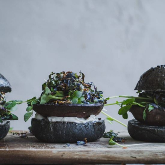 Portobello Burger w Wasabi Sprouts - Recipe photo by My Goodness Kitchen