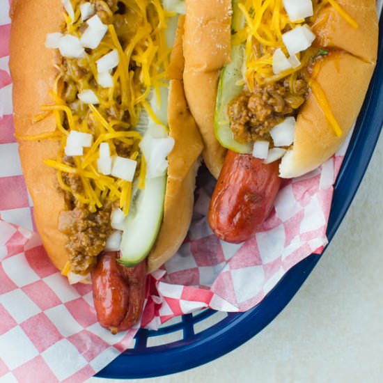 Chili Cheese Dilly Dogs - Recipe photo by garlic and zest