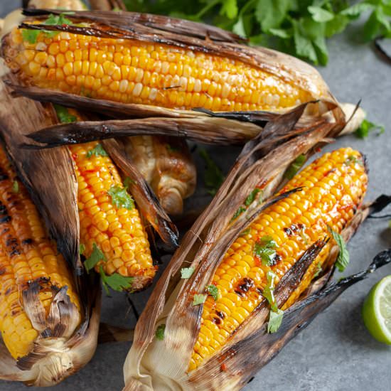 Spicy Harissa Grilled Corn - Recipe photo by wellvegan