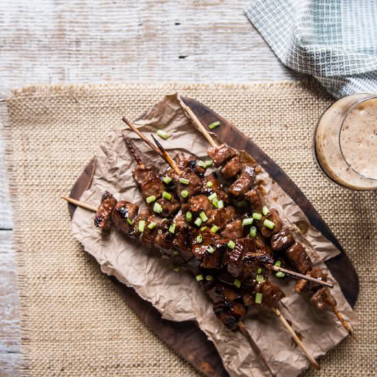 Grilled Mongolian Stout Beef Skewer - Recipe photo by TheBeeroness