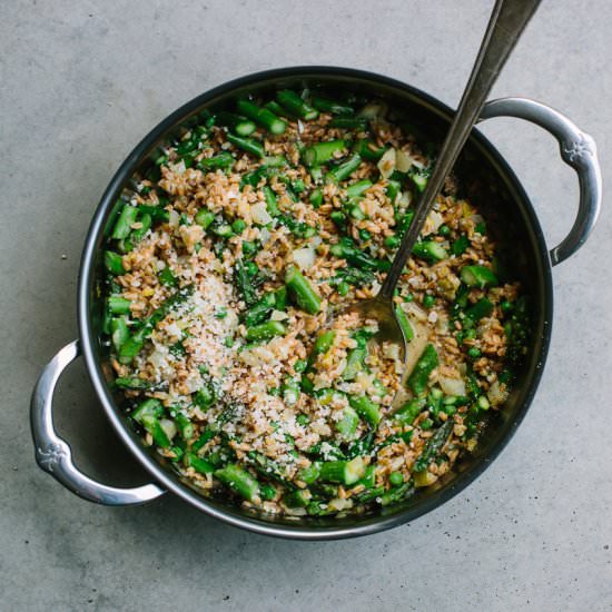 One Pot Spring Green Farro - Recipe photo by gatheranddine