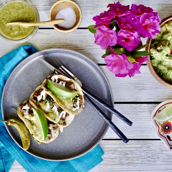 Beef Tacos With Tomatillo Salsa - Recipe photo by simmerandsauce