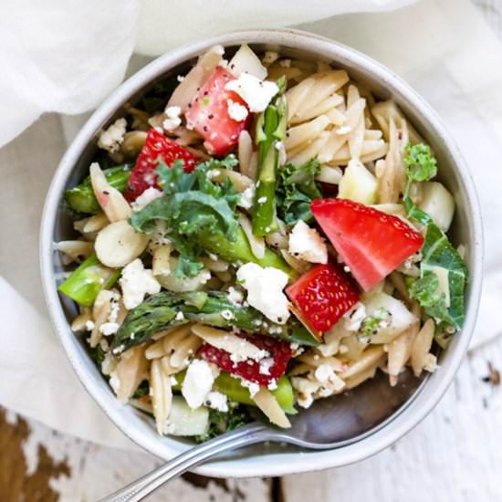 Strawberry Feta Orzo Salad - Recipe photo by rootsandradishes