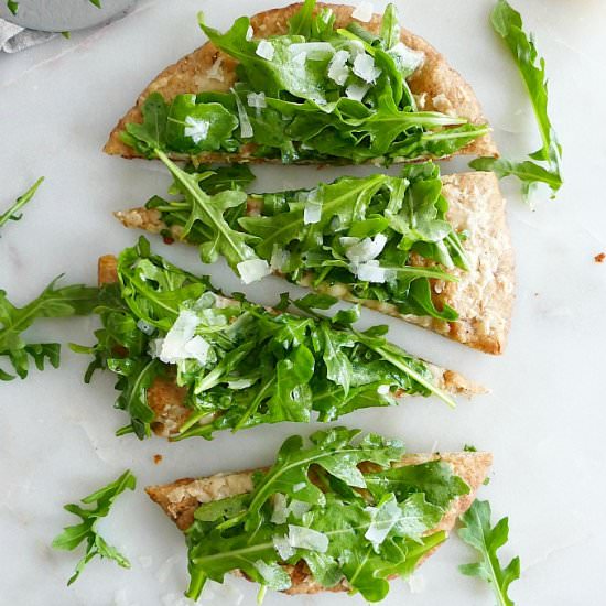 15 Minute Arugula Parm Pita Pizzas - Recipe photo by its_a_vegworld_afterall