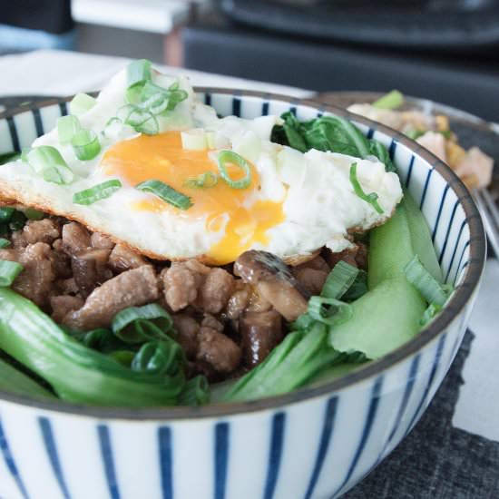 Rice with Braised Ground Pork - Recipe photo by foodmakesmehappy